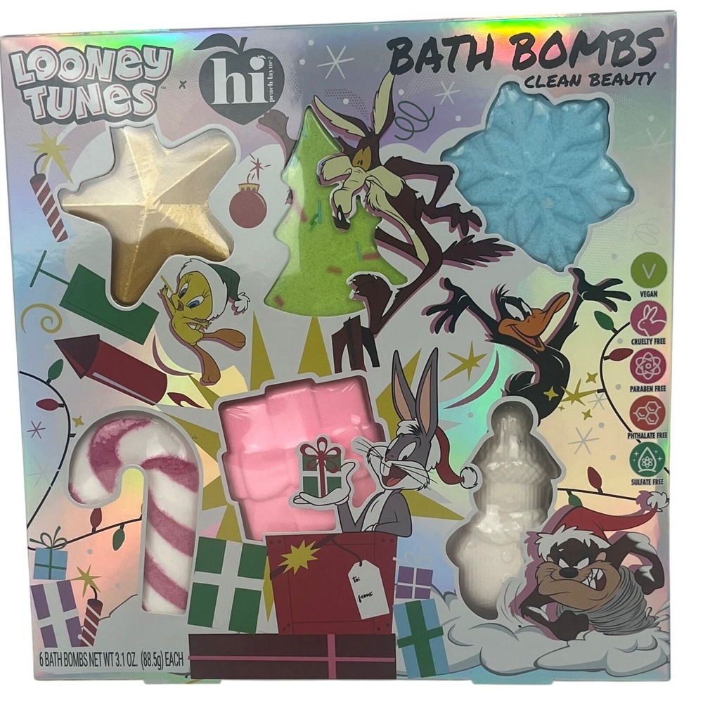 Looney Tunes Holiday Christmas Designed Bath‎ Bombs Set 6 Hi Peach NIB